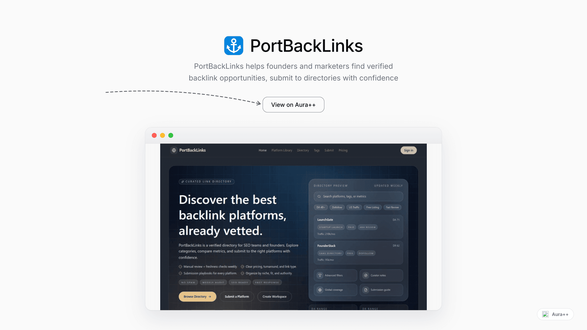 PortBackLinks launch story featured image on Aura++