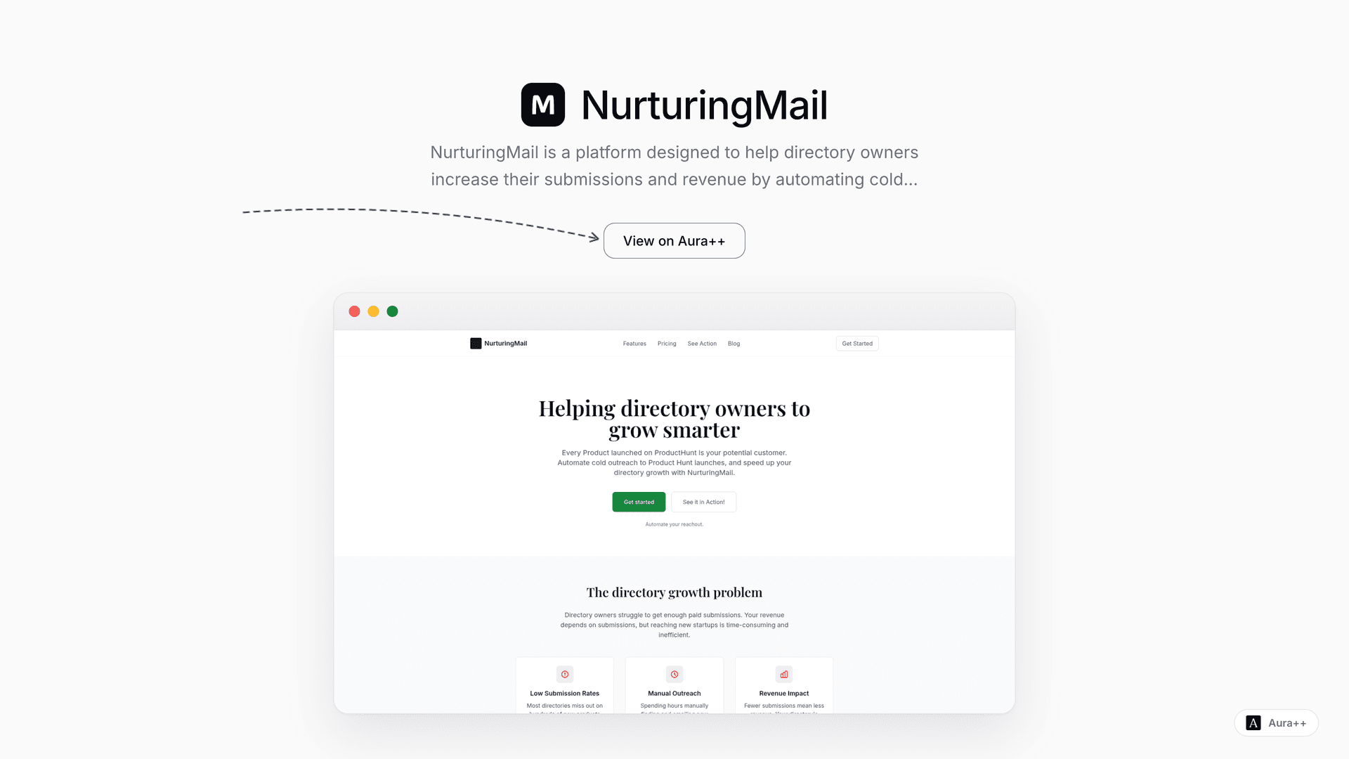 NurturingMail - Automated Outreach for Directory Growth launch story featured image on Aura++