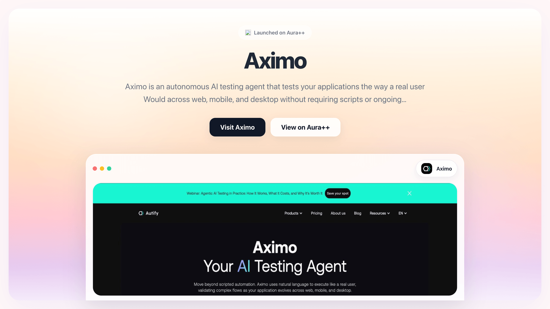 Aximo launch story featured image on Aura++
