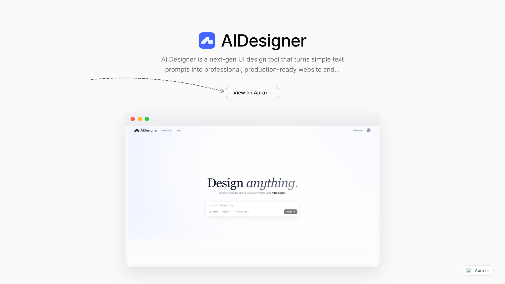 AIDesigner - AI UI/UX Generator launch story featured image on Aura++