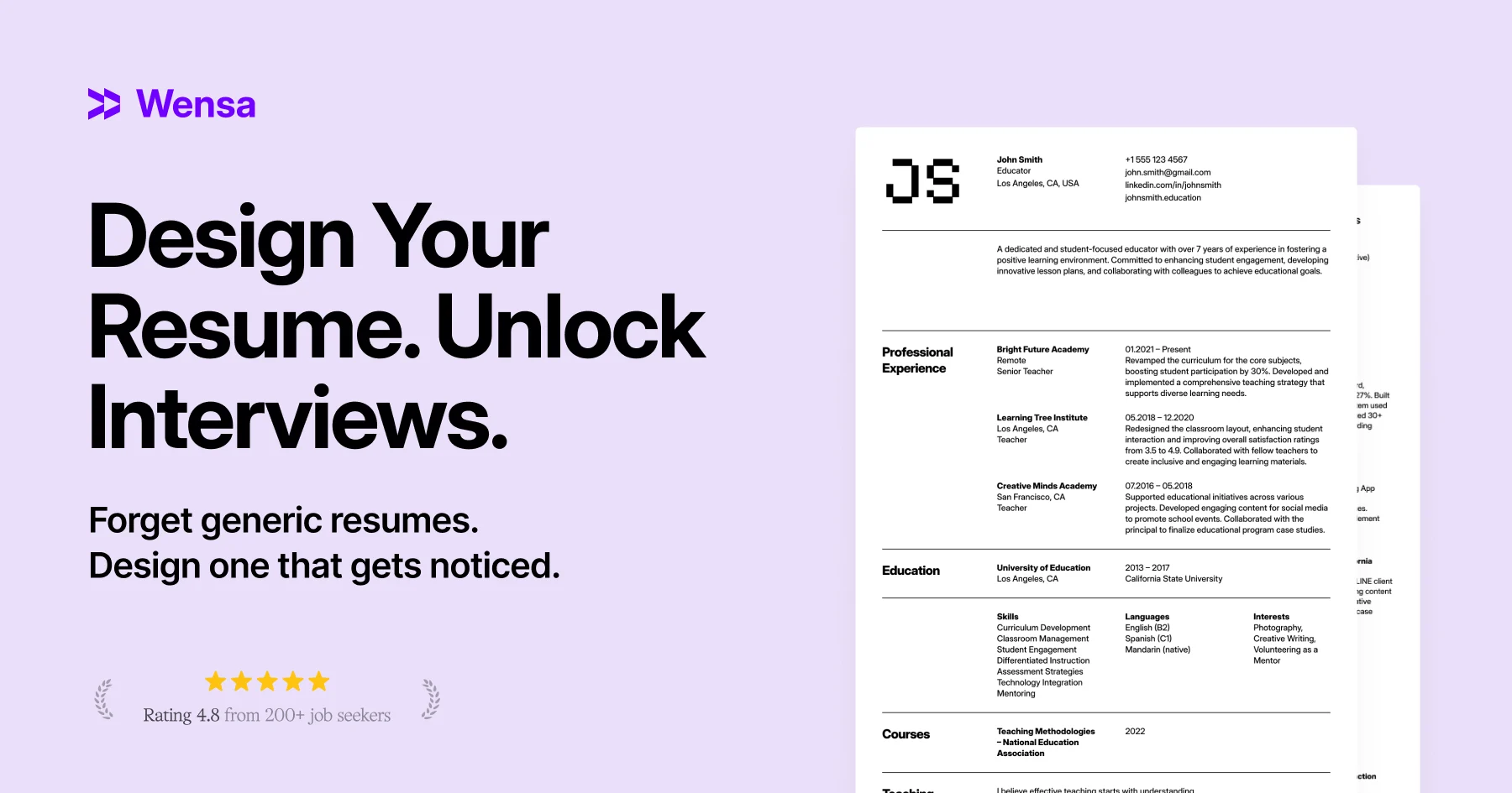 Wensa Resume Builder product preview for startup listing on Aura++