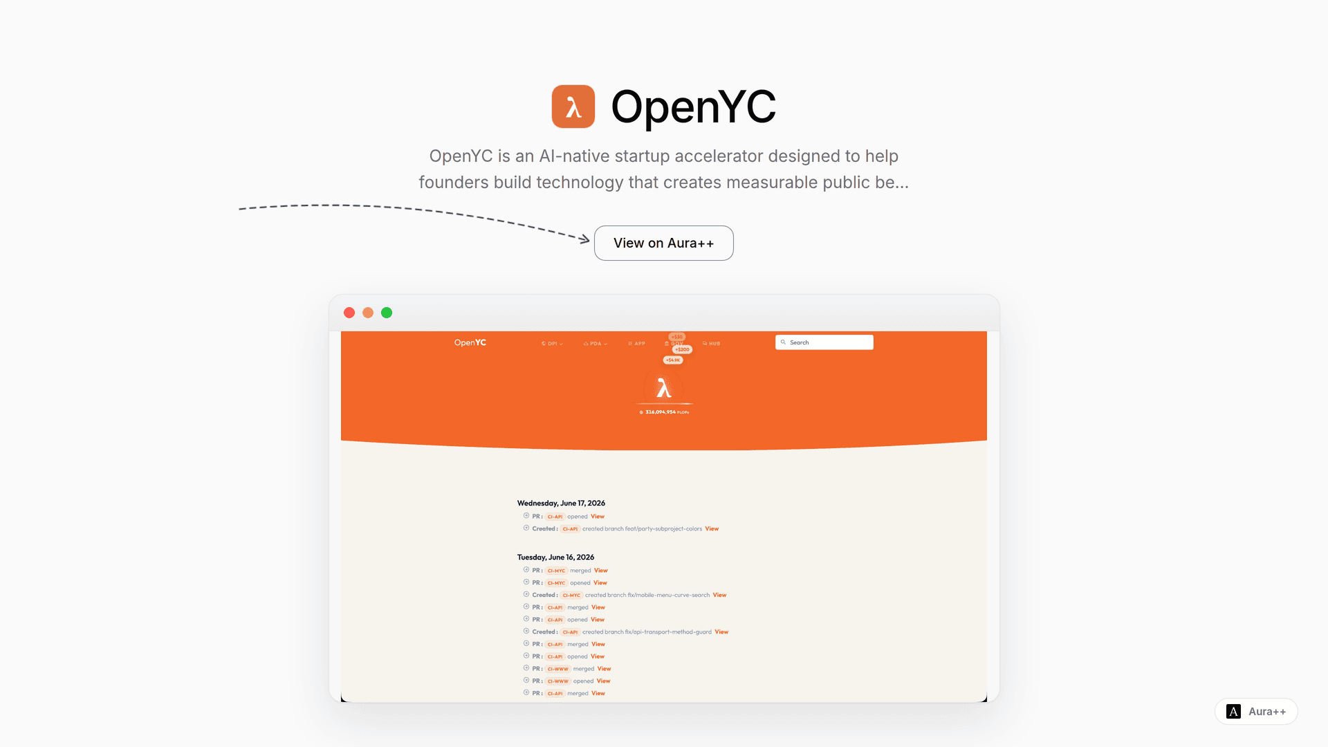 OpenYC launch story featured image on Aura++