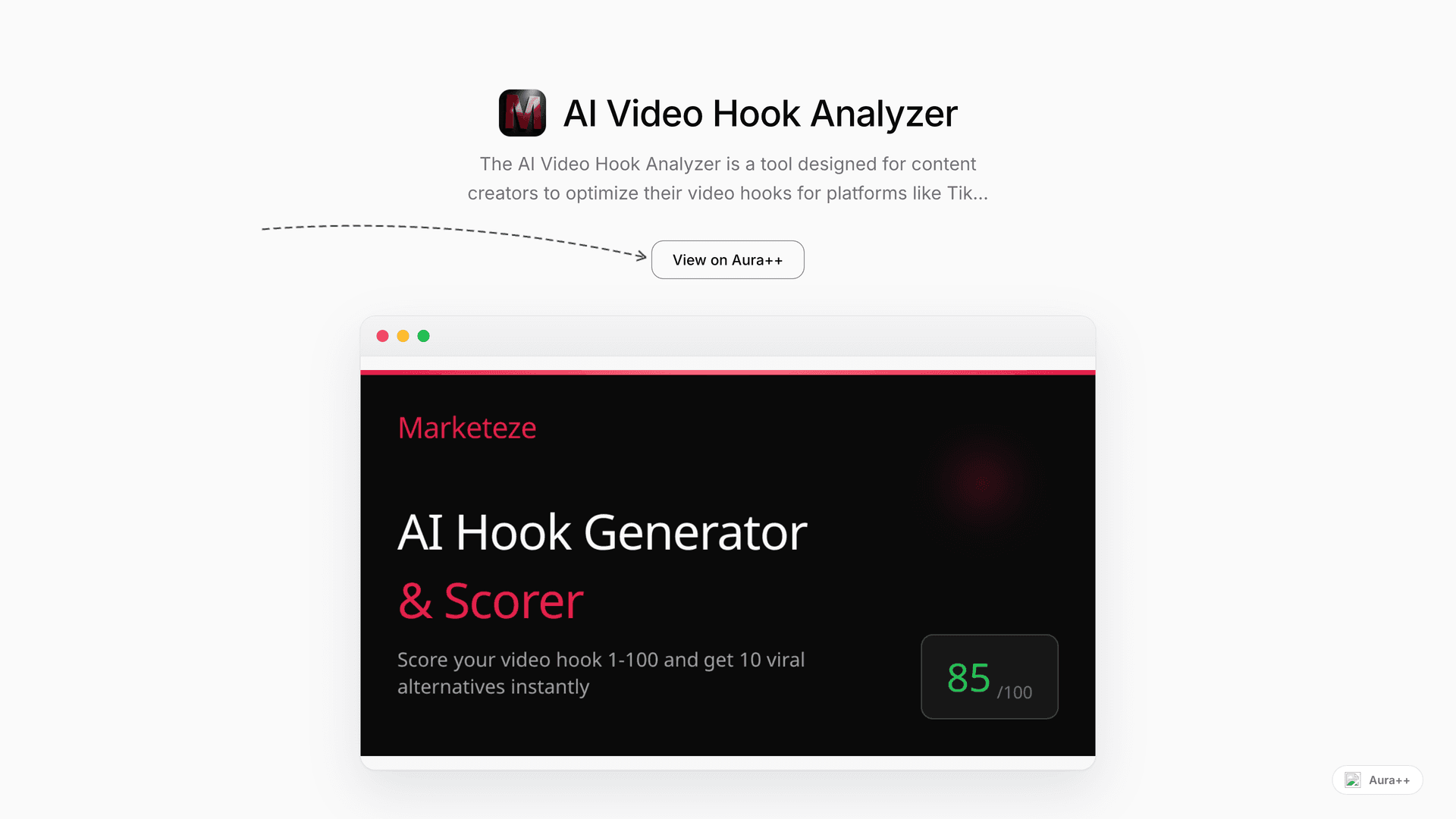 AI Video Hook Analyzer launch story featured image on Aura++