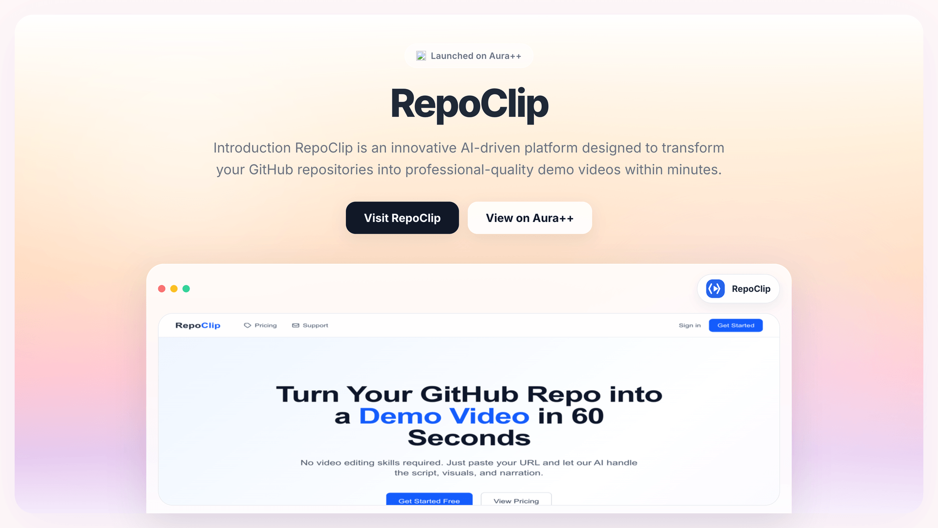 RepoClip launch featured image on Aura++