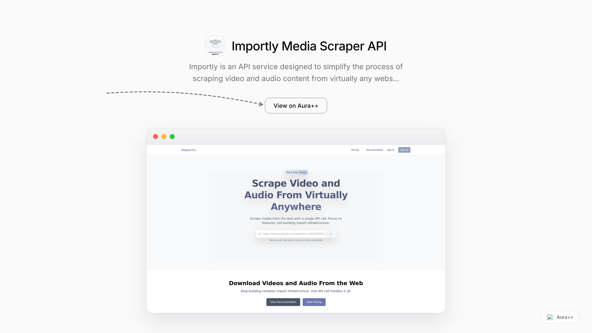 Importly Media Scraper API launch featured image on Aura++