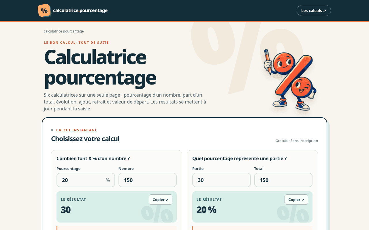 calculatricepourcentage.com product preview for startup listing on Aura++