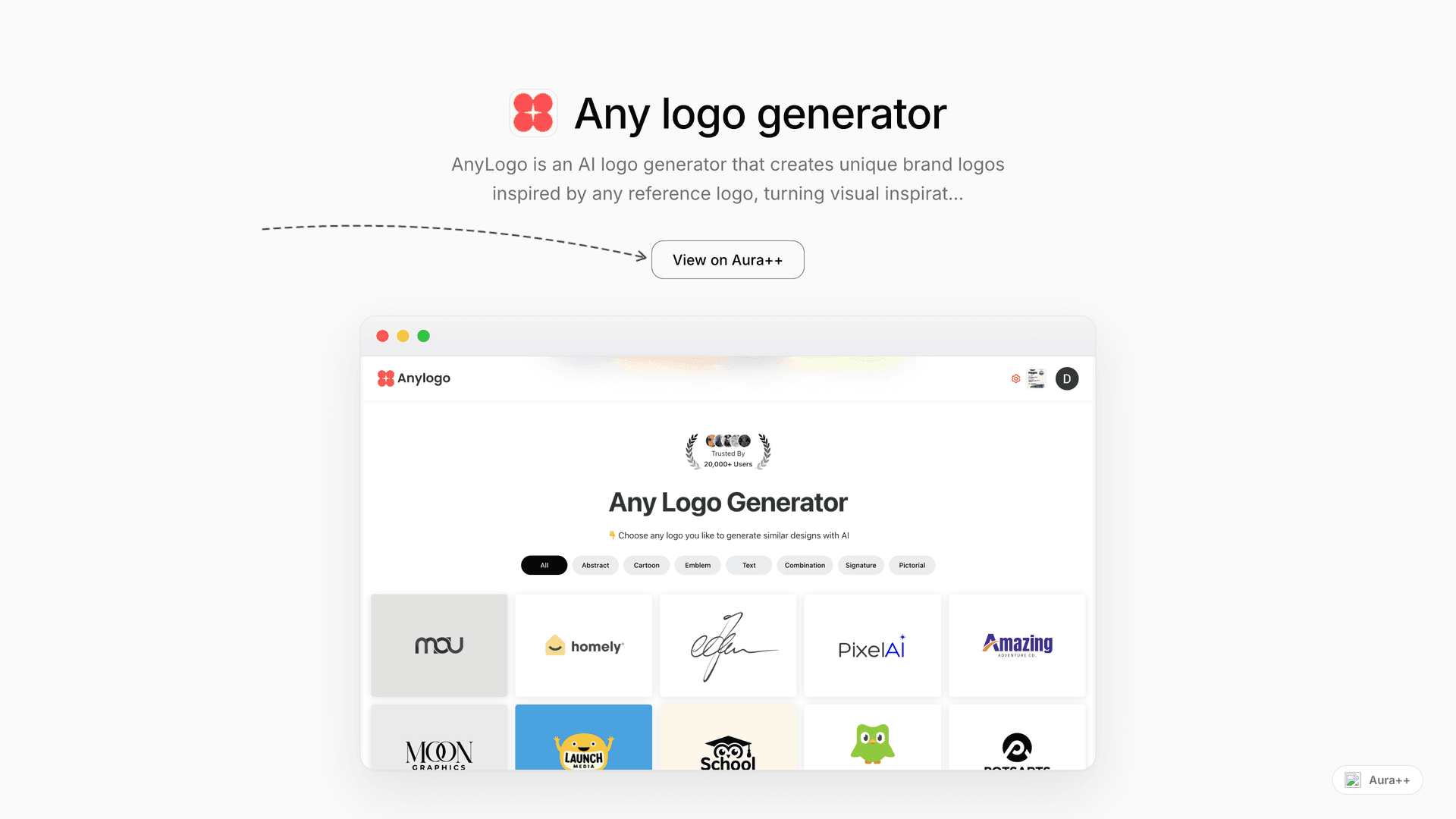Any logo generator launch story featured image on Aura++