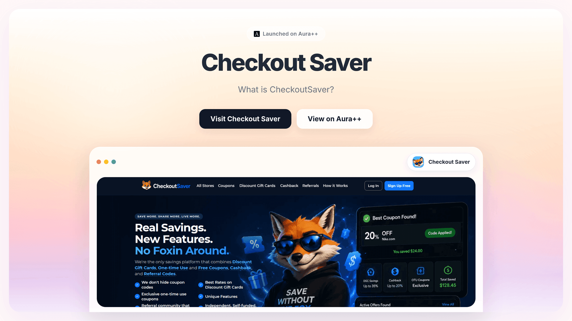 Checkout Saver launch story featured image on Aura++