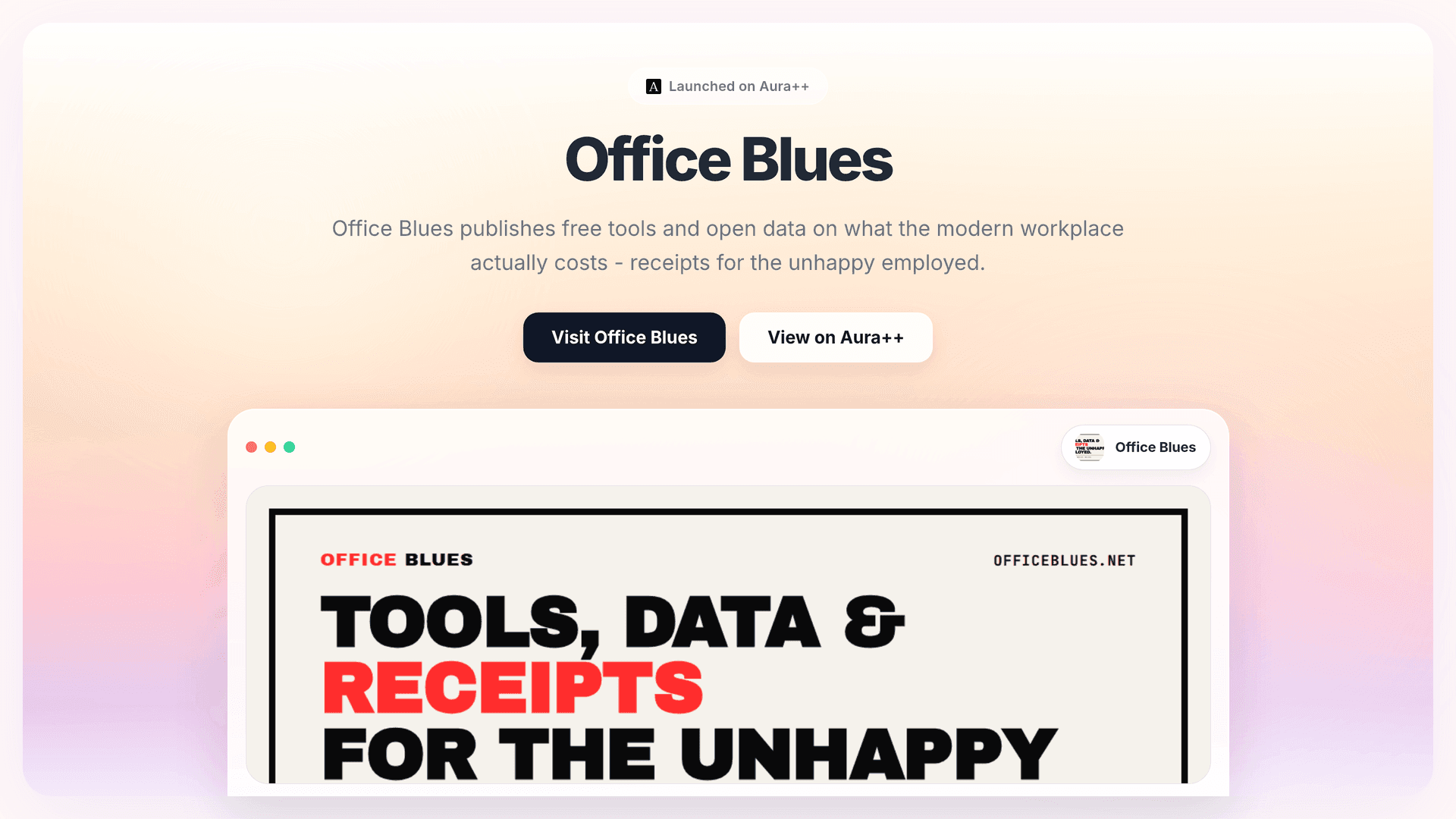 Office Blues launch story featured image on Aura++