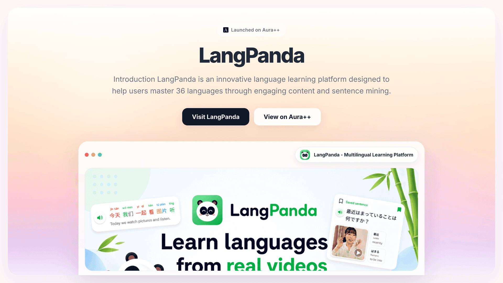 LangPanda - Multilingual Learning Platform launch featured image on Aura++