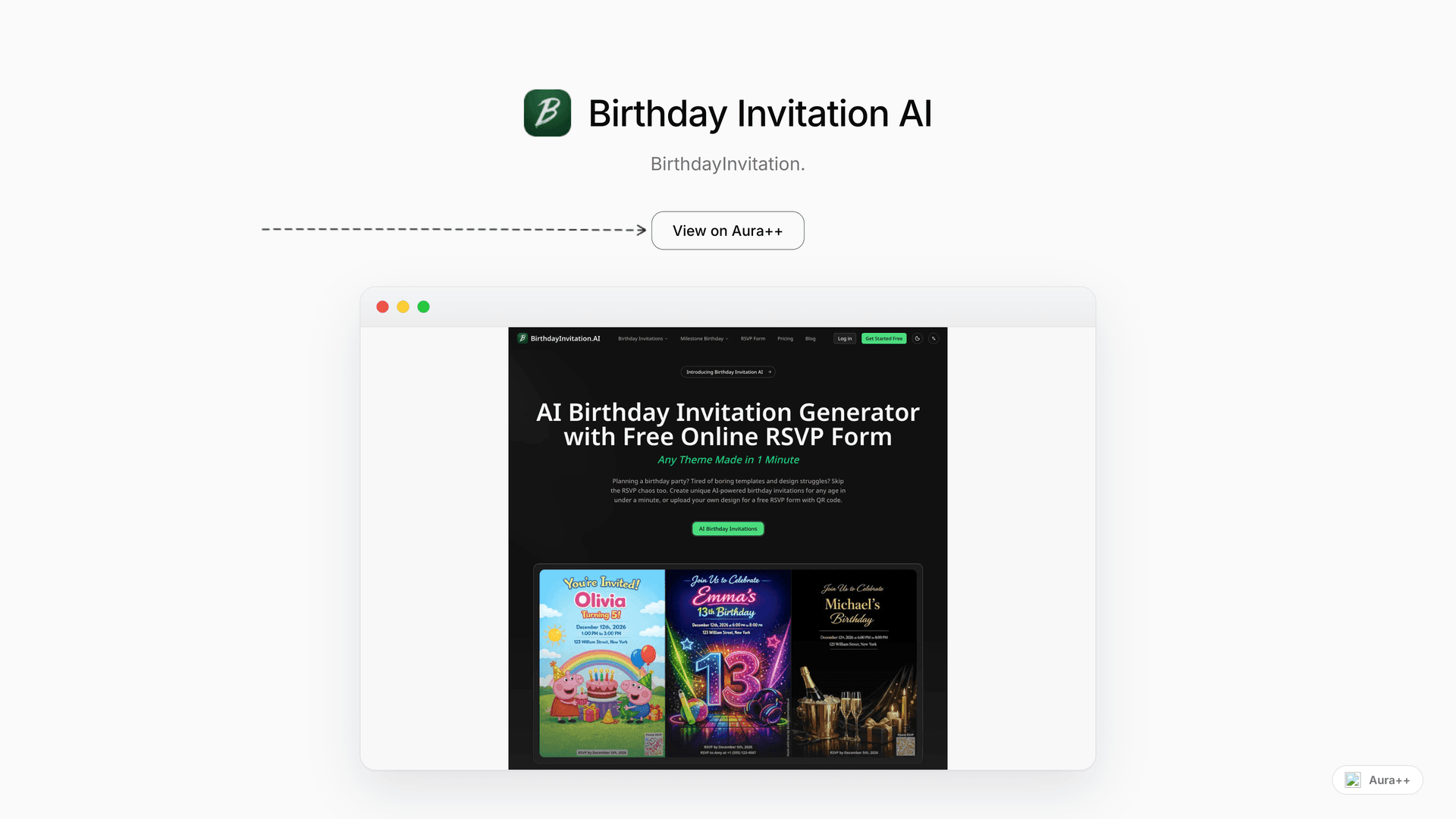 Birthday Invitation AI launch featured image on Aura++