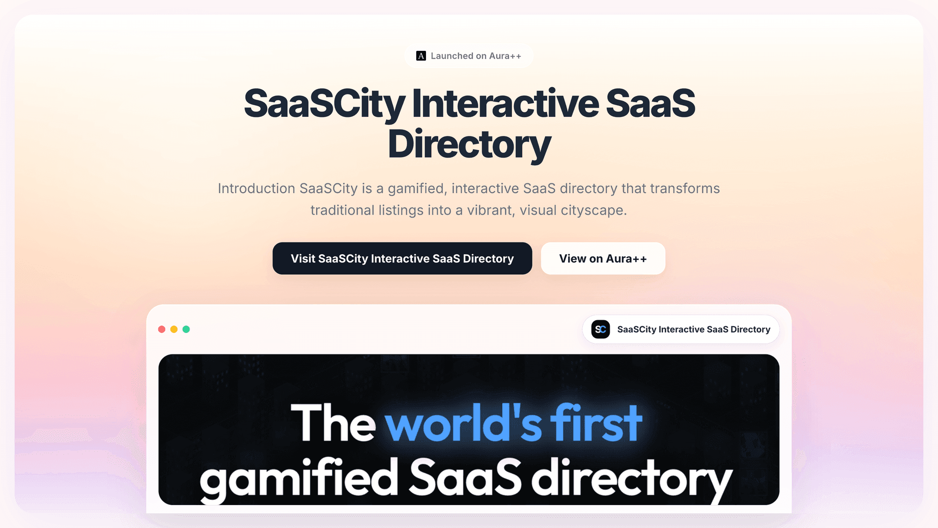 SaaSCity Interactive SaaS Directory launch featured image on Aura++