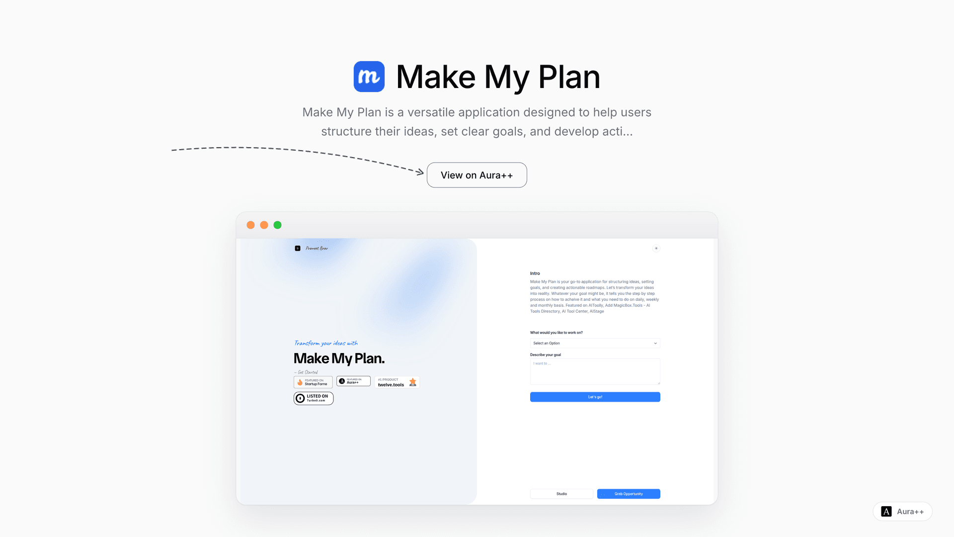 Make My Plan - Goal Structuring App launch story featured image on Aura++