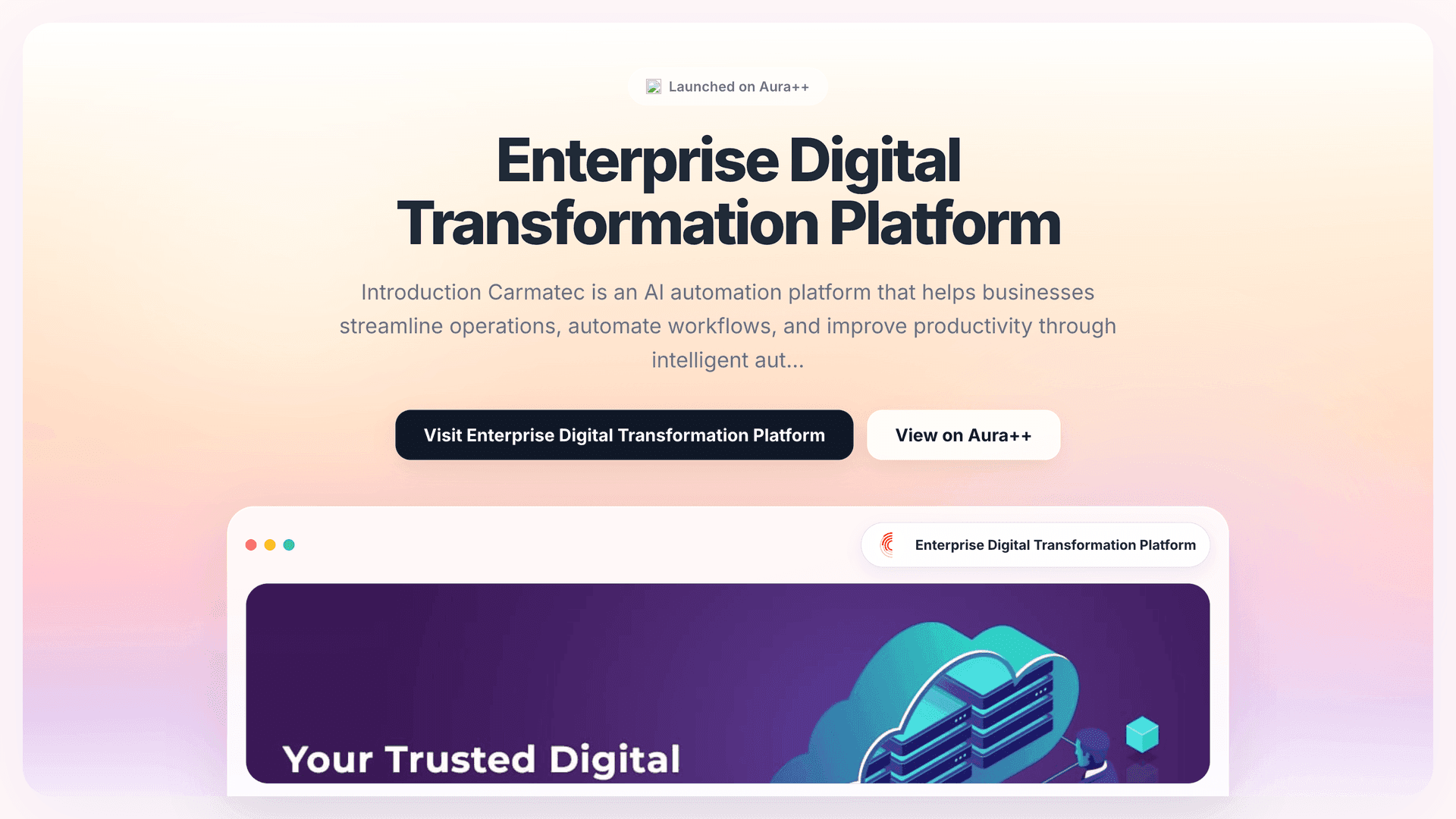 Enterprise Digital Transformation Platform launch story featured image on Aura++