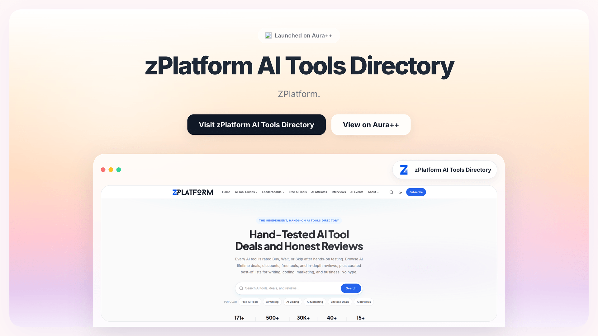 zPlatform AI Tools Directory launch featured image on Aura++