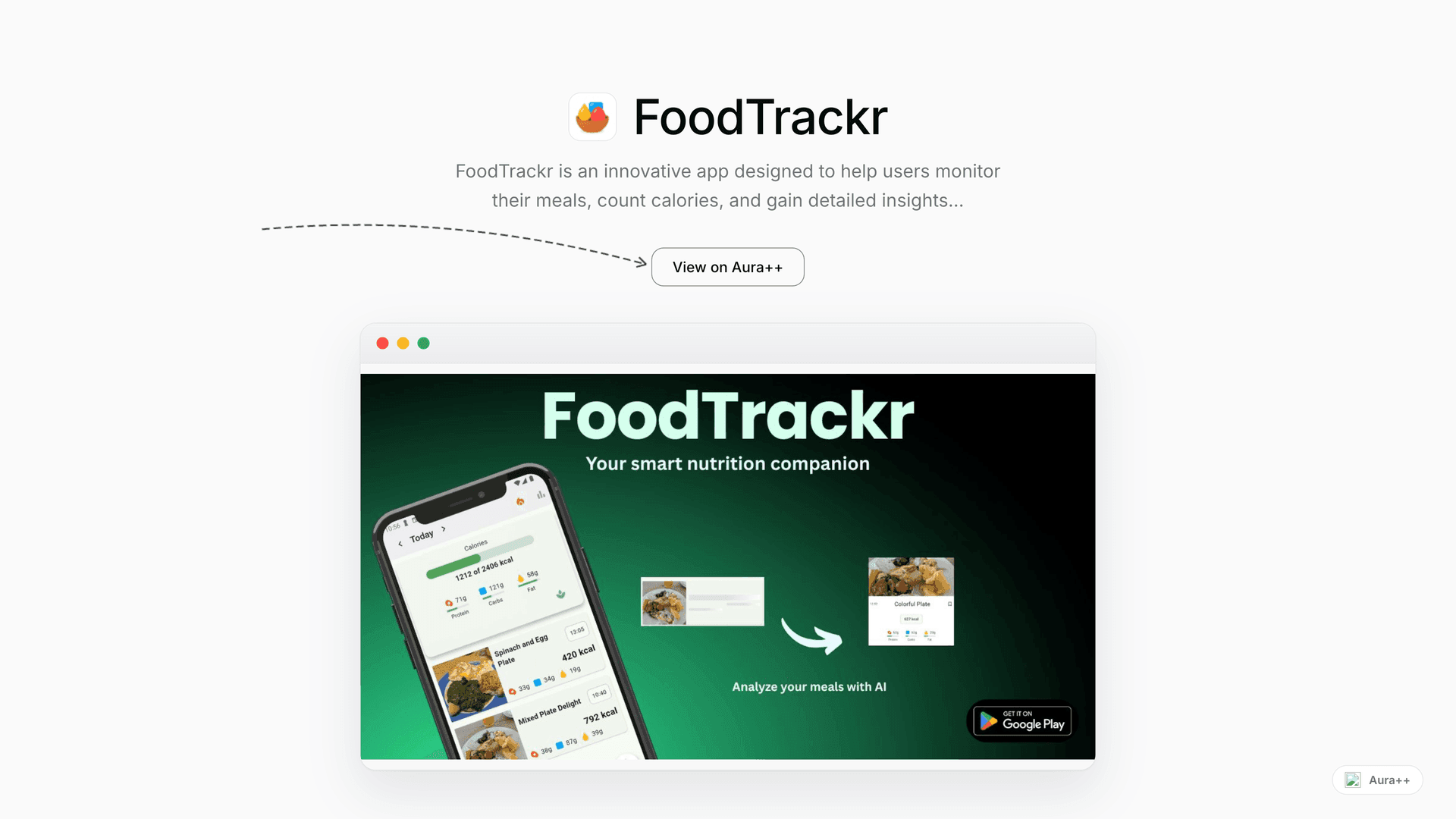 FoodTrackr: AI-Powered Nutrition Tracker launch featured image on Aura++