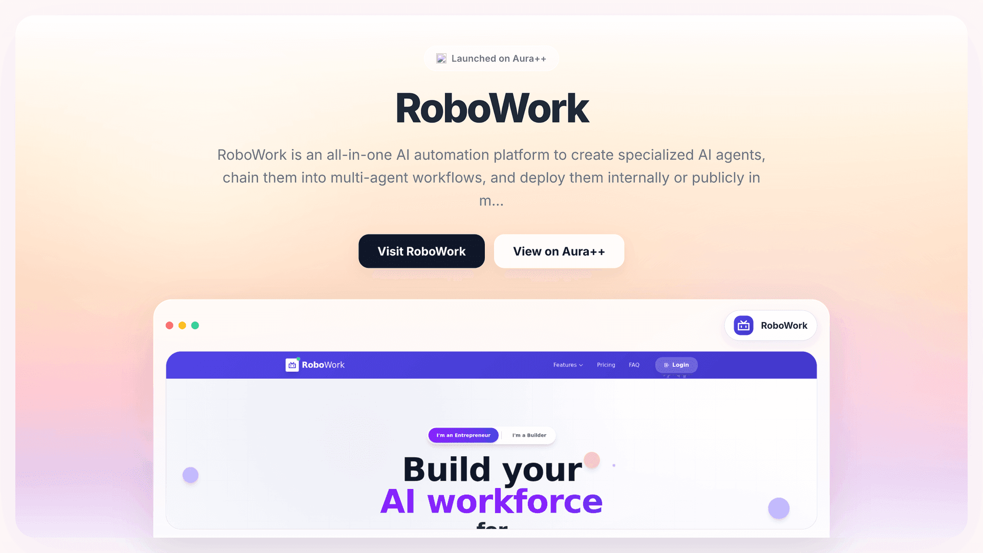 RoboWork launch story featured image on Aura++