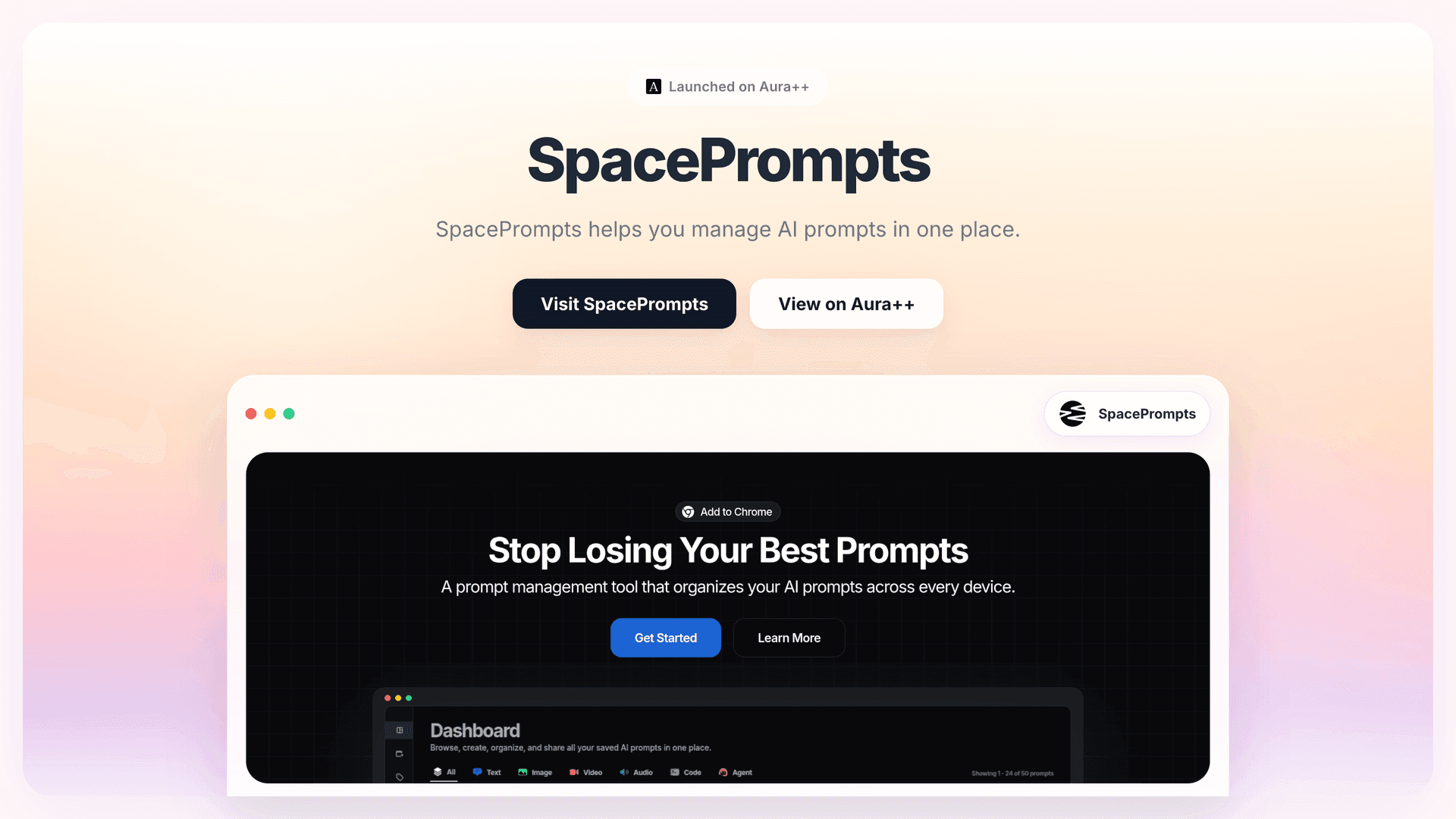 SpacePrompts launch story featured image on Aura++