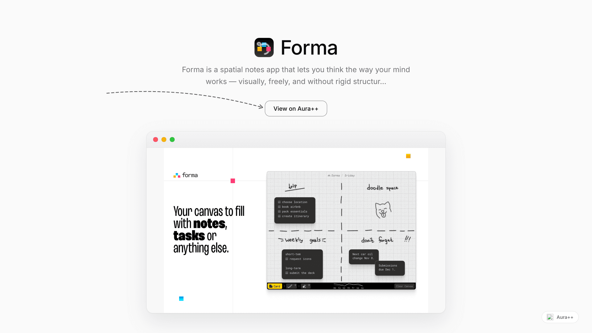 Forma – tasks & notes on a canvas launch story featured image on Aura++