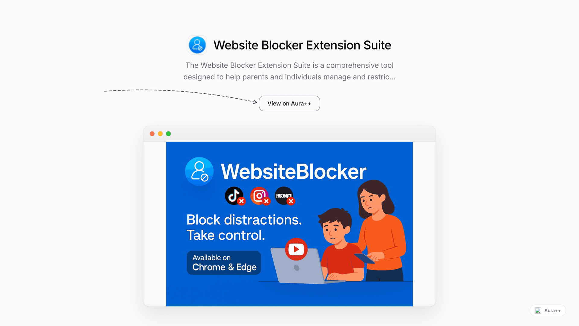 Website Blocker Extension Suite launch story featured image on Aura++