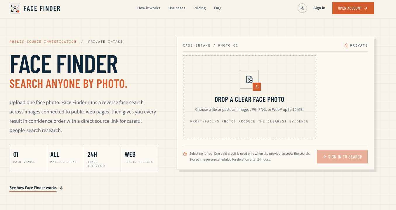 Face Finder product preview for startup listing on Aura++