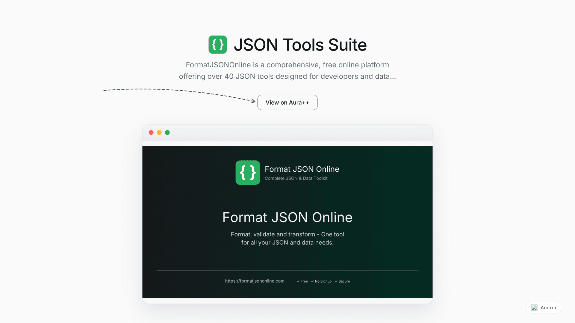JSON Tools Suite launch story featured image on Aura++