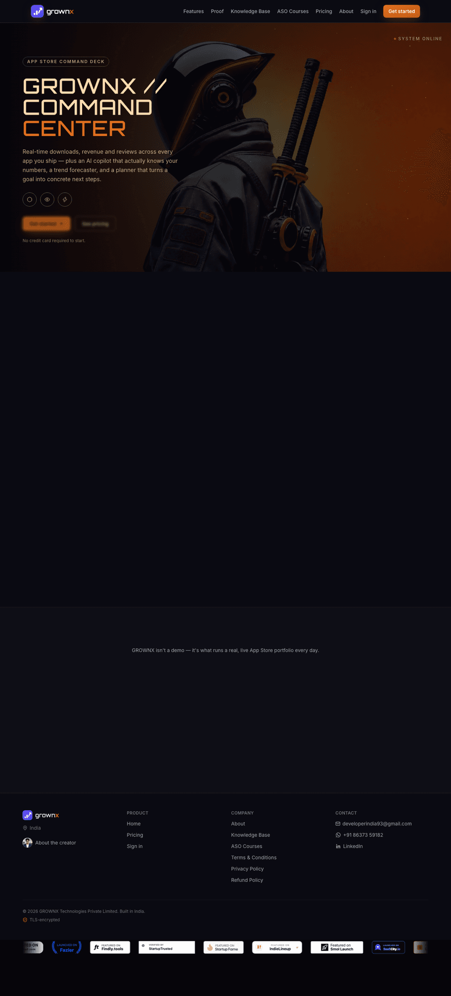 GROWNX product preview for startup listing on Aura++