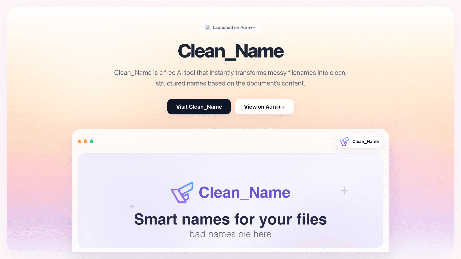 Clean_Name launch story featured image on Aura++