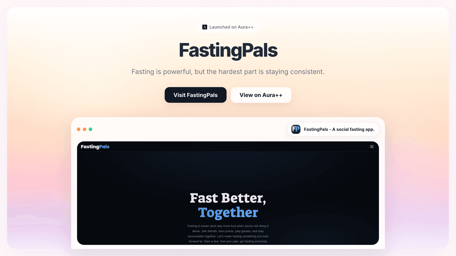 FastingPals - A social fasting app. launch story featured image on Aura++