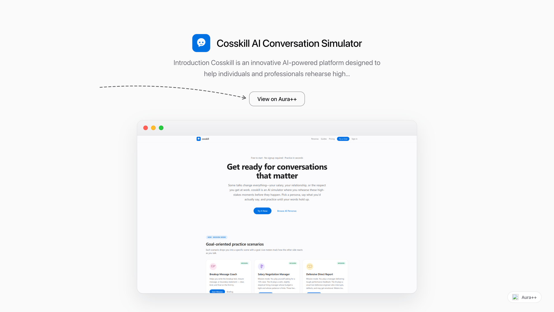 Cosskill AI Conversation Simulator launch featured image on Aura++