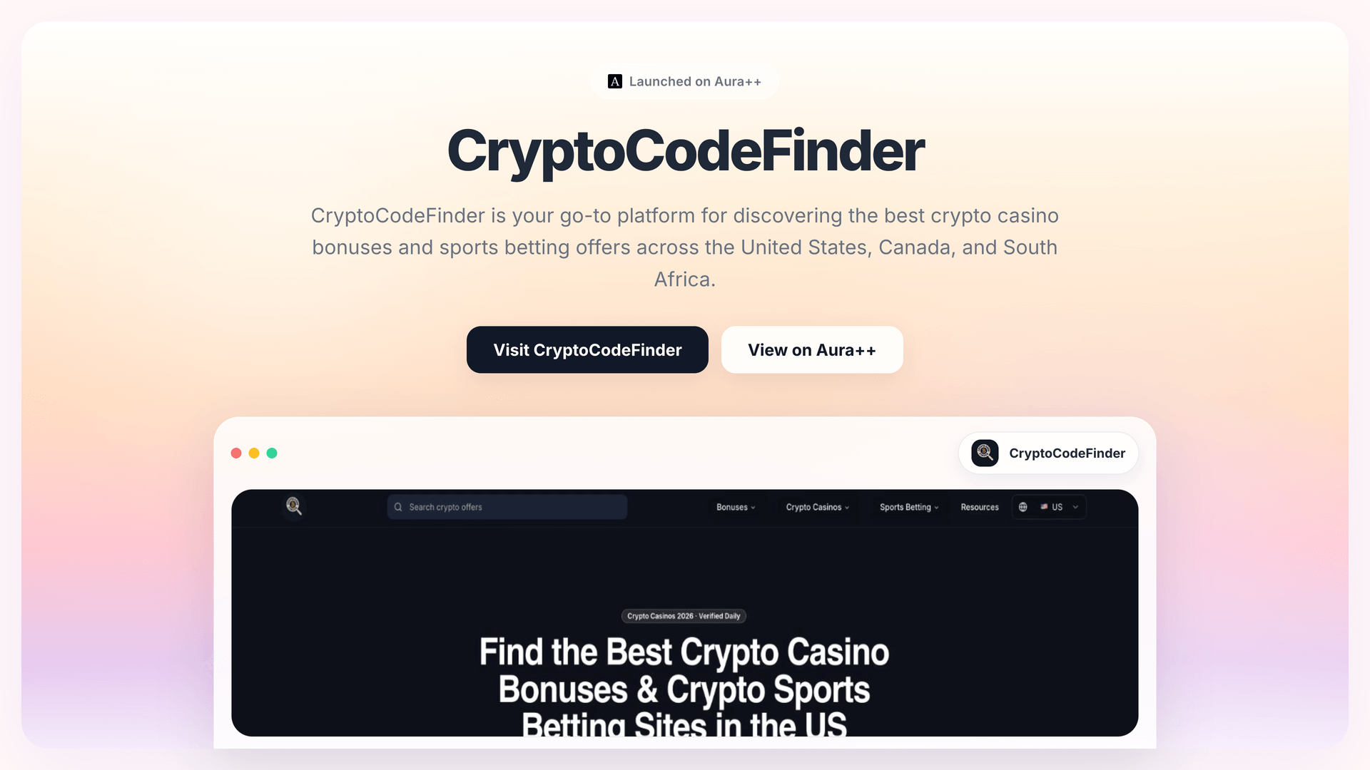CryptoCodeFinder launch story featured image on Aura++