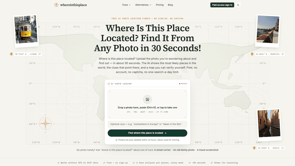 AI Photo Location Finder product preview for startup listing on Aura++