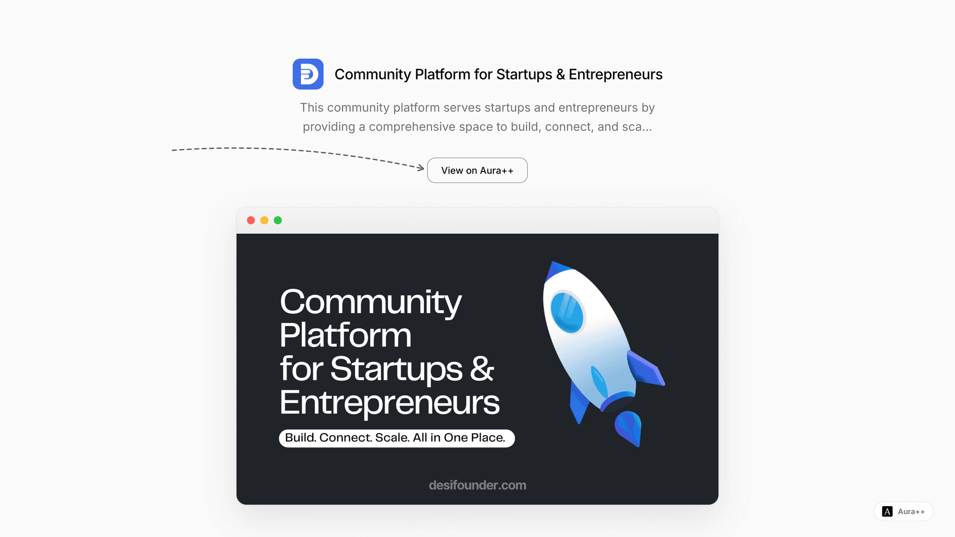 Community Platform for Startups & Entrepreneurs launch story featured image on Aura++