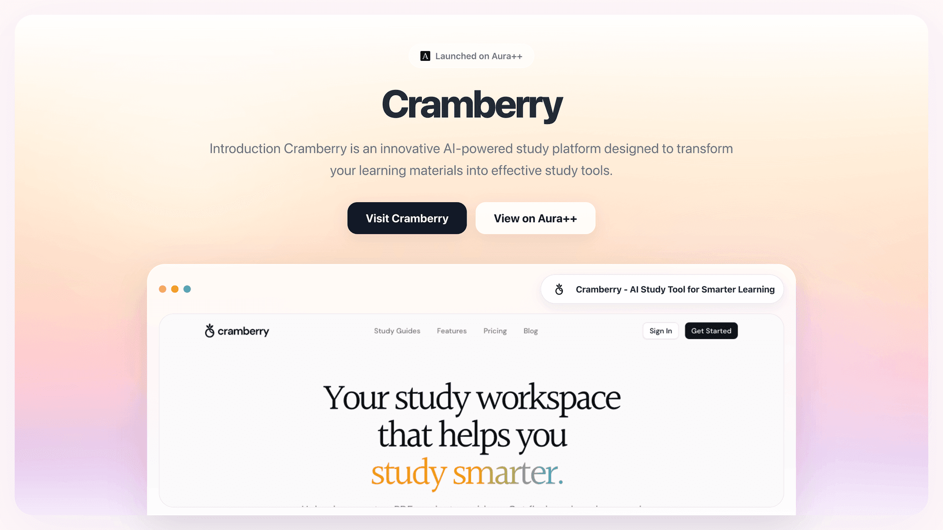 Cramberry - AI Study Tool for Smarter Learning launch featured image on Aura++
