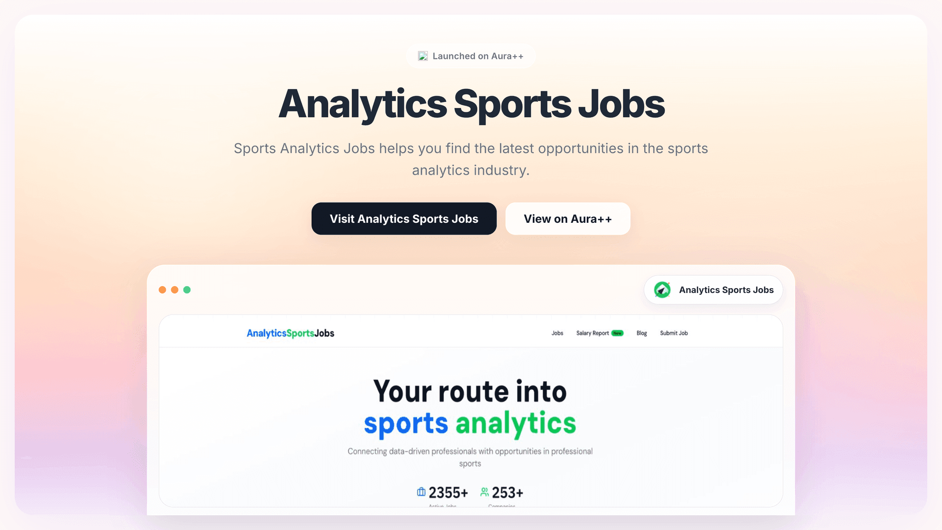 Analytics Sports Jobs launch featured image on Aura++