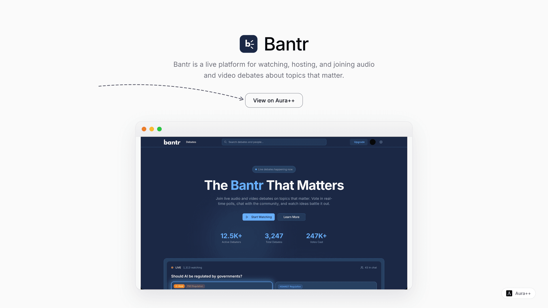 Bantr launch featured image on Aura++