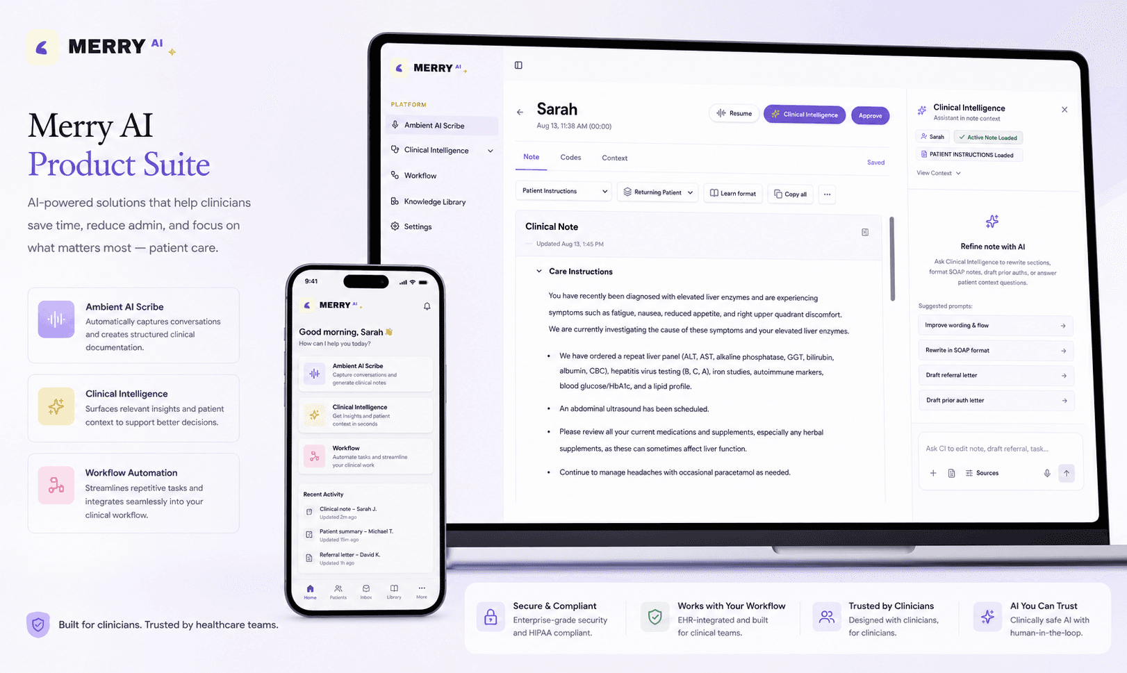 Merry AI - Ambient Clinical Documentation product preview for startup listing on Aura++