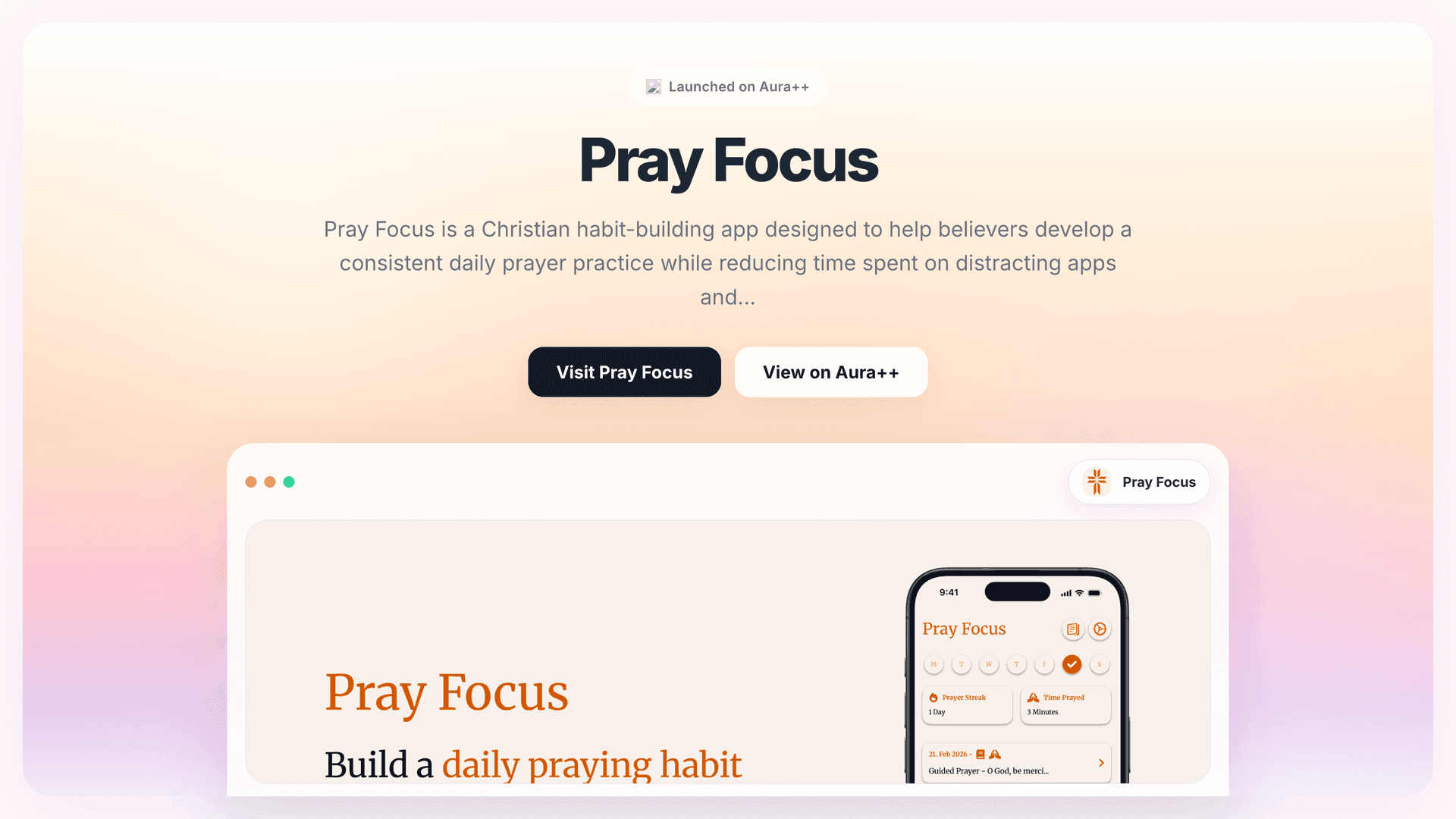 Pray Focus launch featured image on Aura++
