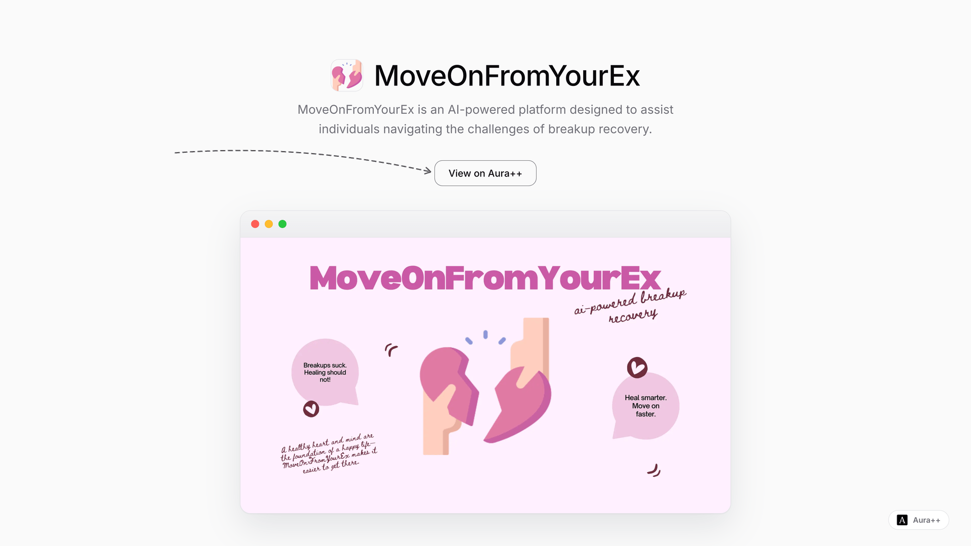 MoveOnFromYourEx - AI Breakup Support launch story featured image on Aura++