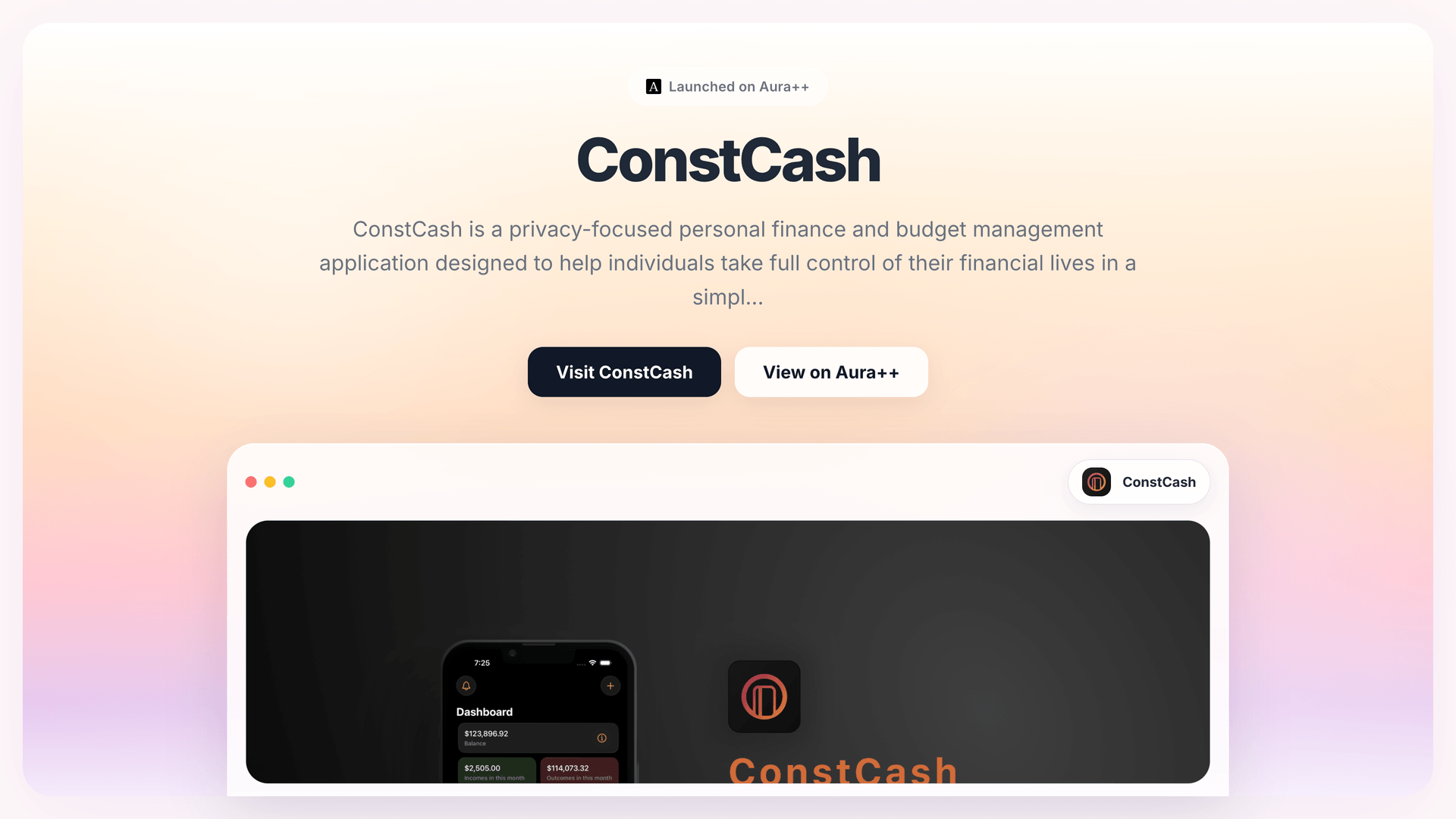 ConstCash launch story featured image on Aura++