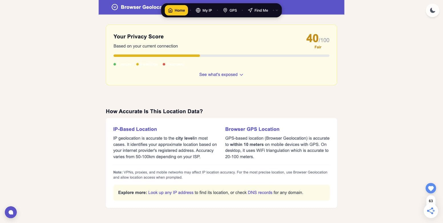 WhatIsMyLocation product preview for startup listing on Aura++