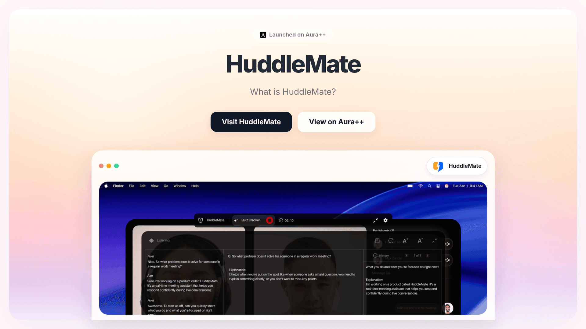 HuddleMate launch story featured image on Aura++