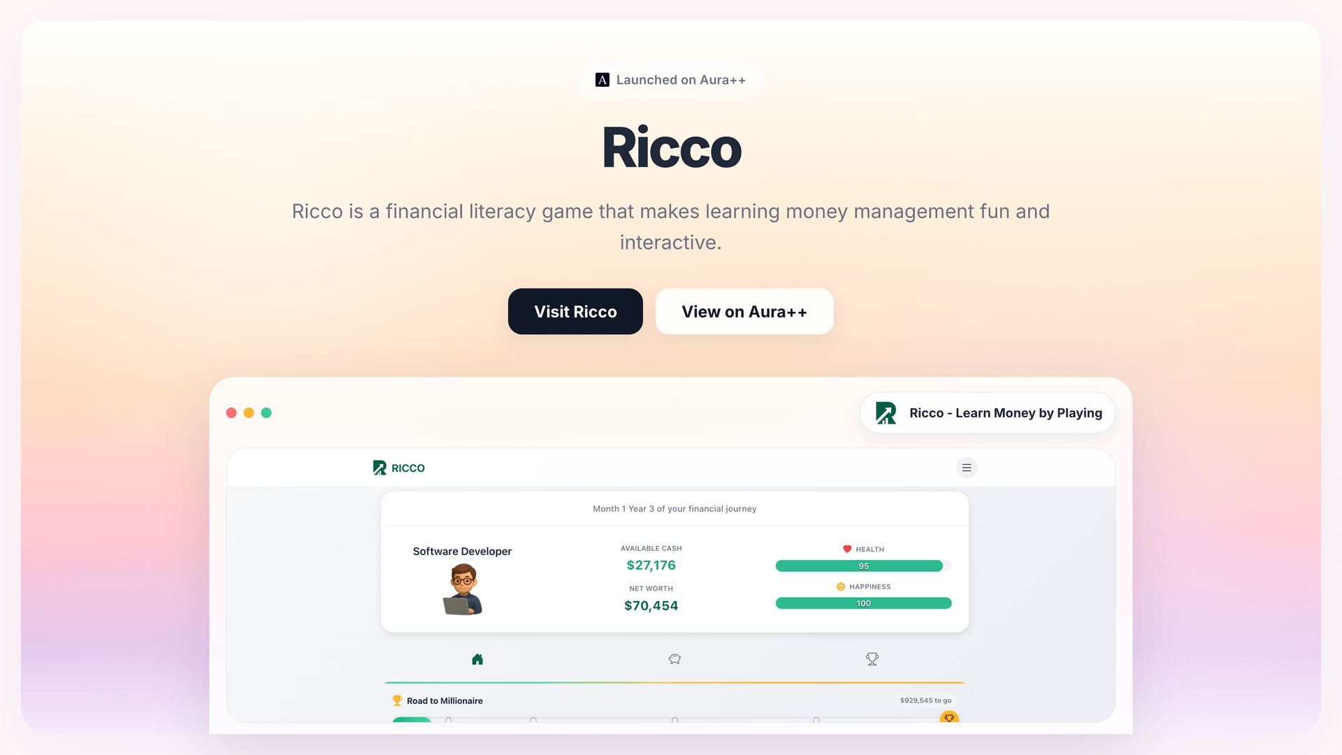 Ricco - Learn Money by Playing launch featured image on Aura++