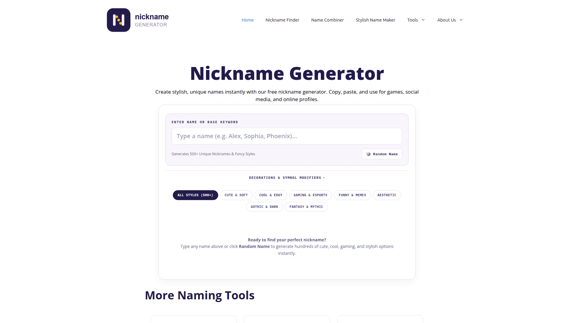 Nickname Generator & Style Tool