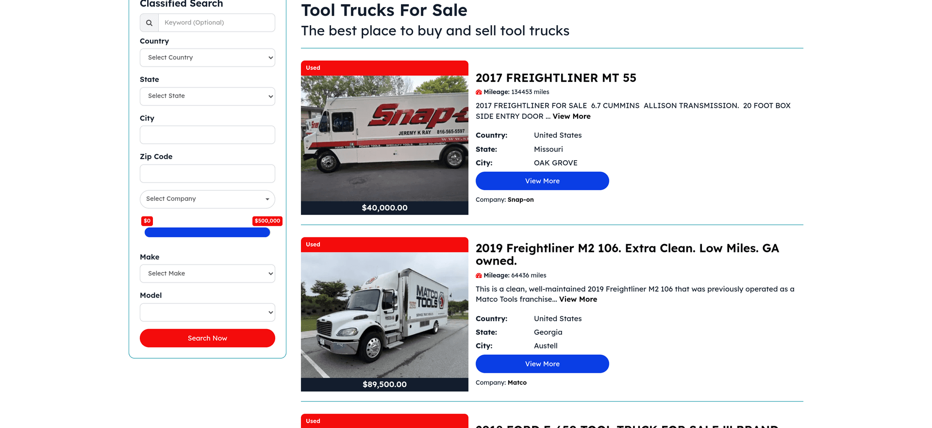Tool Trucks For Sale product preview for startup listing on Aura++