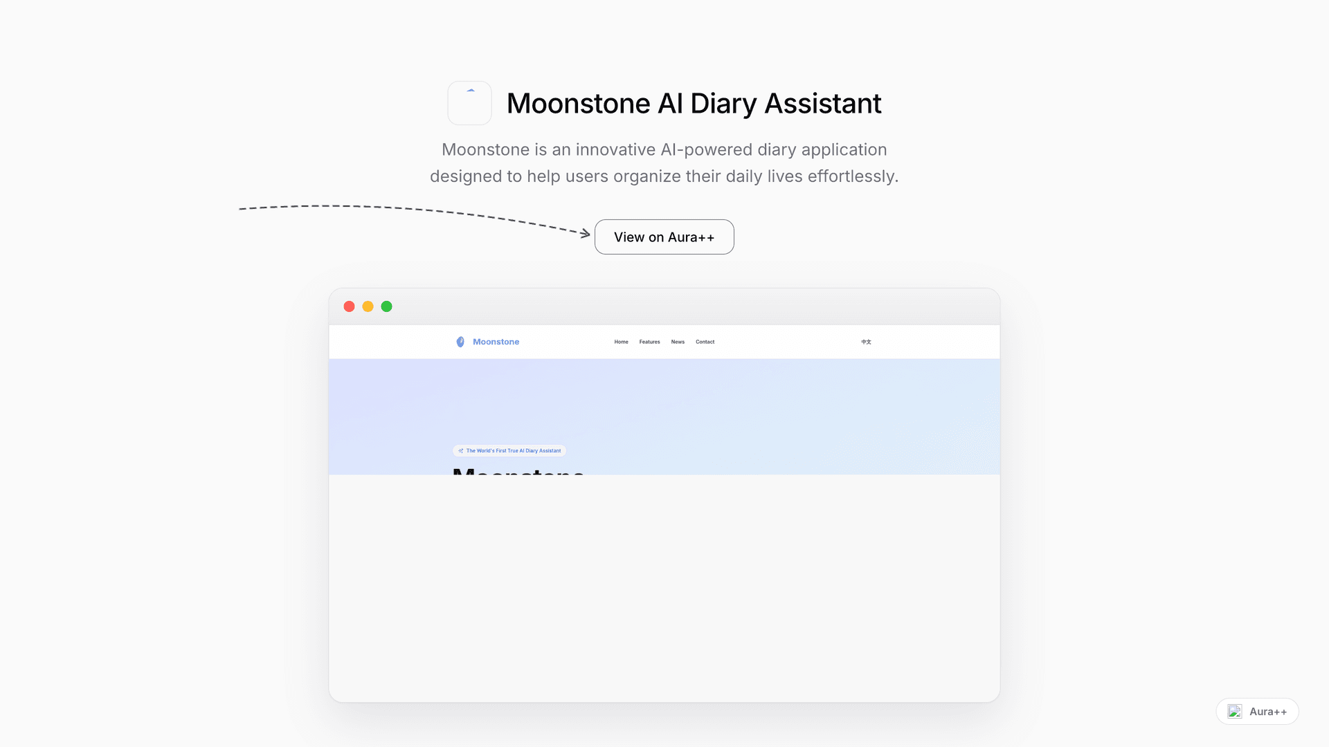 Moonstone AI Diary Assistant launch story featured image on Aura++