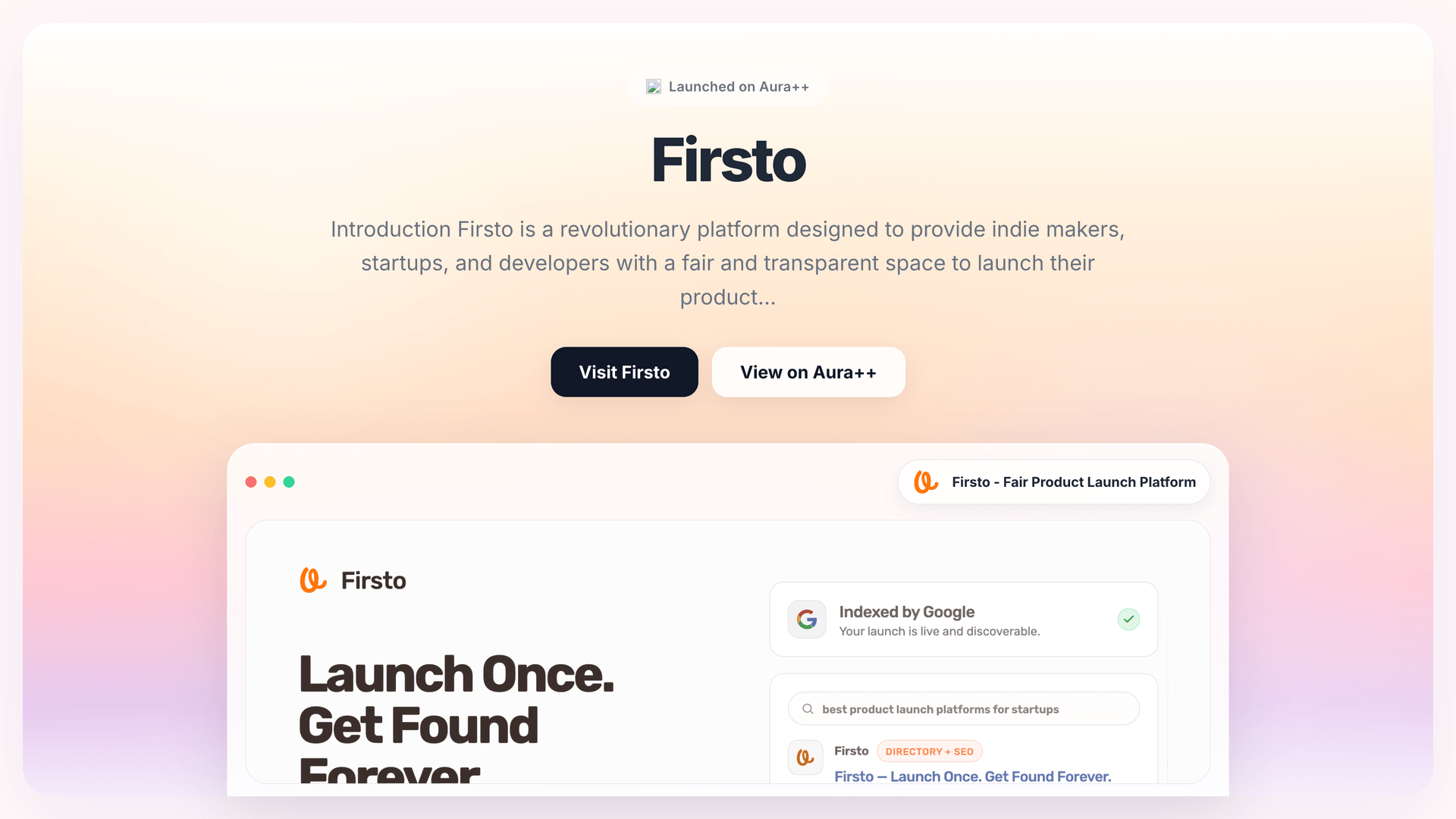 Firsto - Fair Product Launch Platform launch story featured image on Aura++