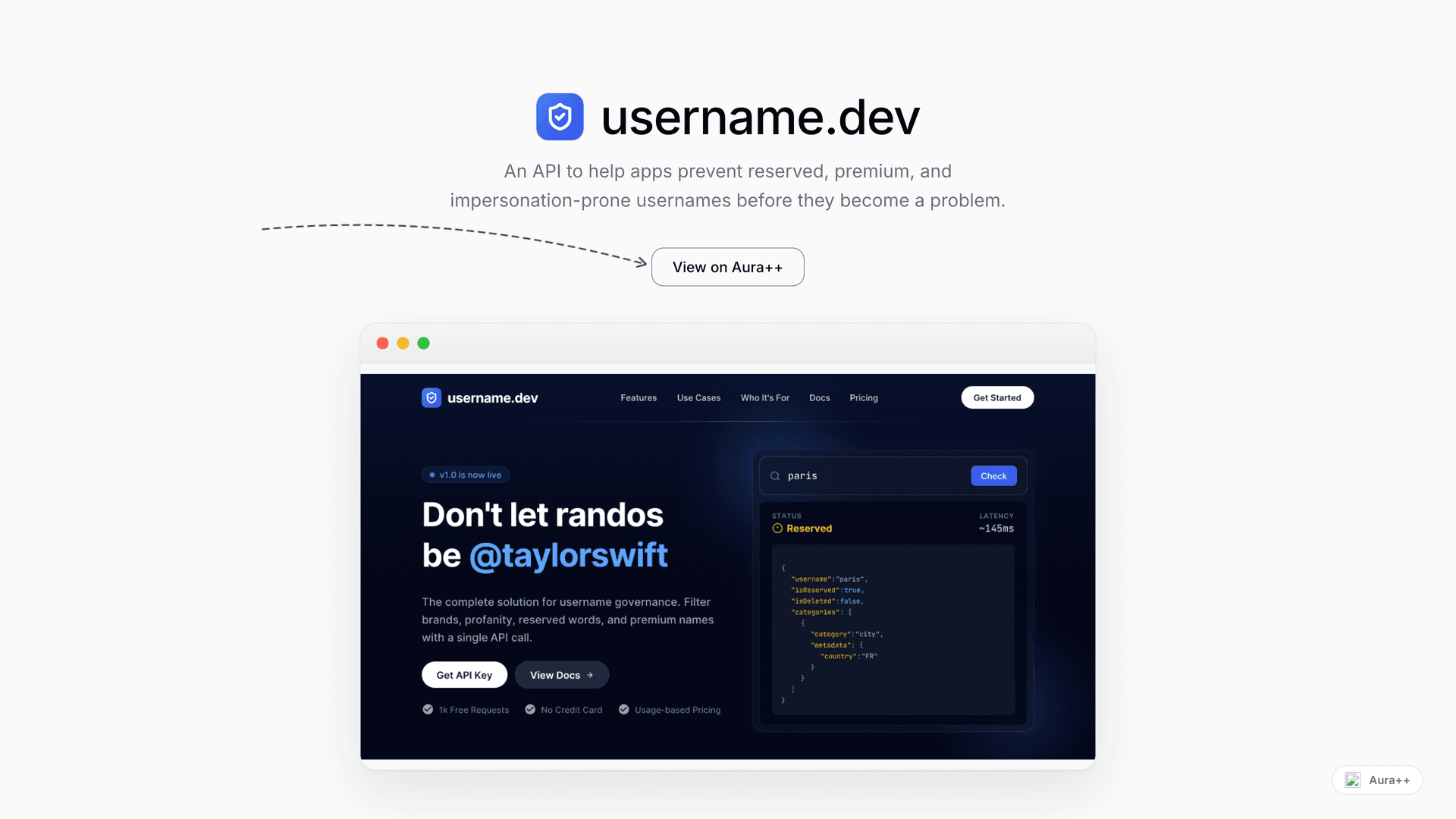 username.dev launch story featured image on Aura++
