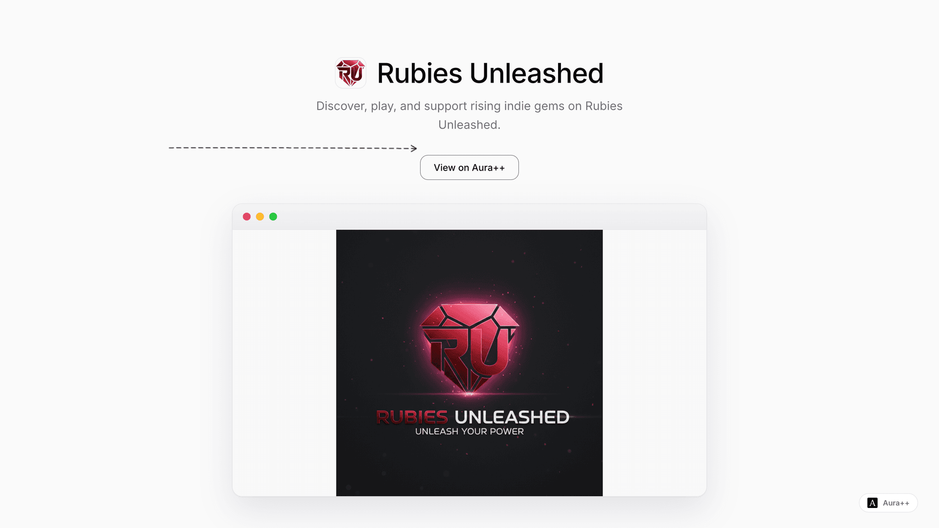 Rubies Unleashed – Indie Game & App Hub launch story featured image on Aura++