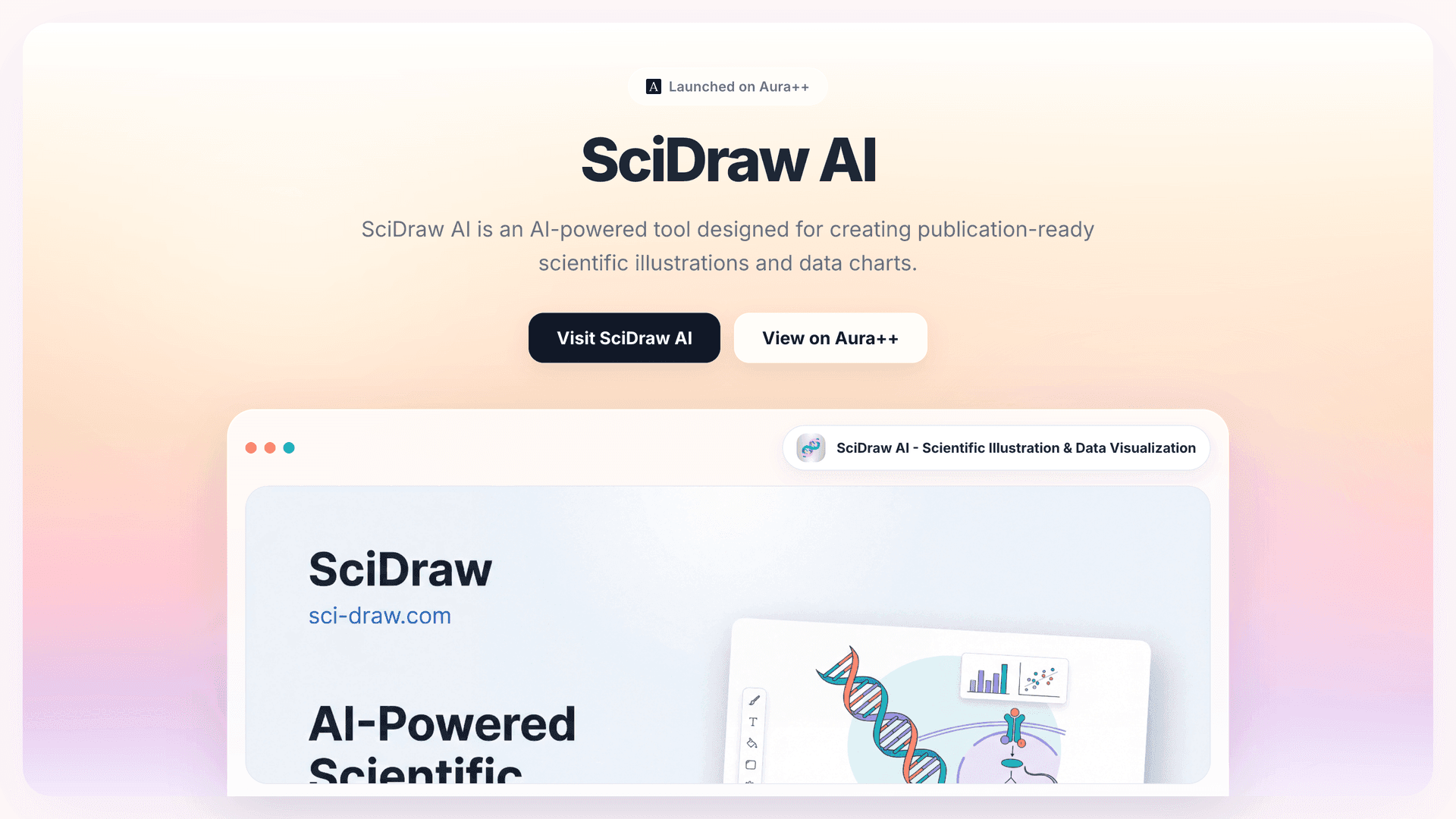 SciDraw AI - Scientific Illustration & Data Visualization launch featured image on Aura++